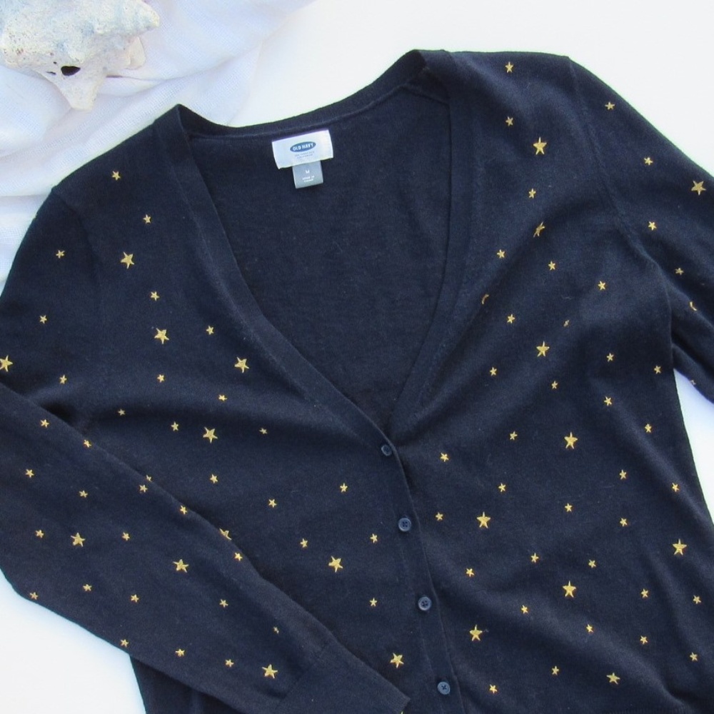 navy cardigan with embroidered stars